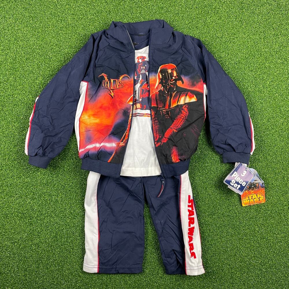 Star Wars Darth Vader Saber Navy White 3Pc Shirt Jacket Pants Tracksuit Set Sz 5